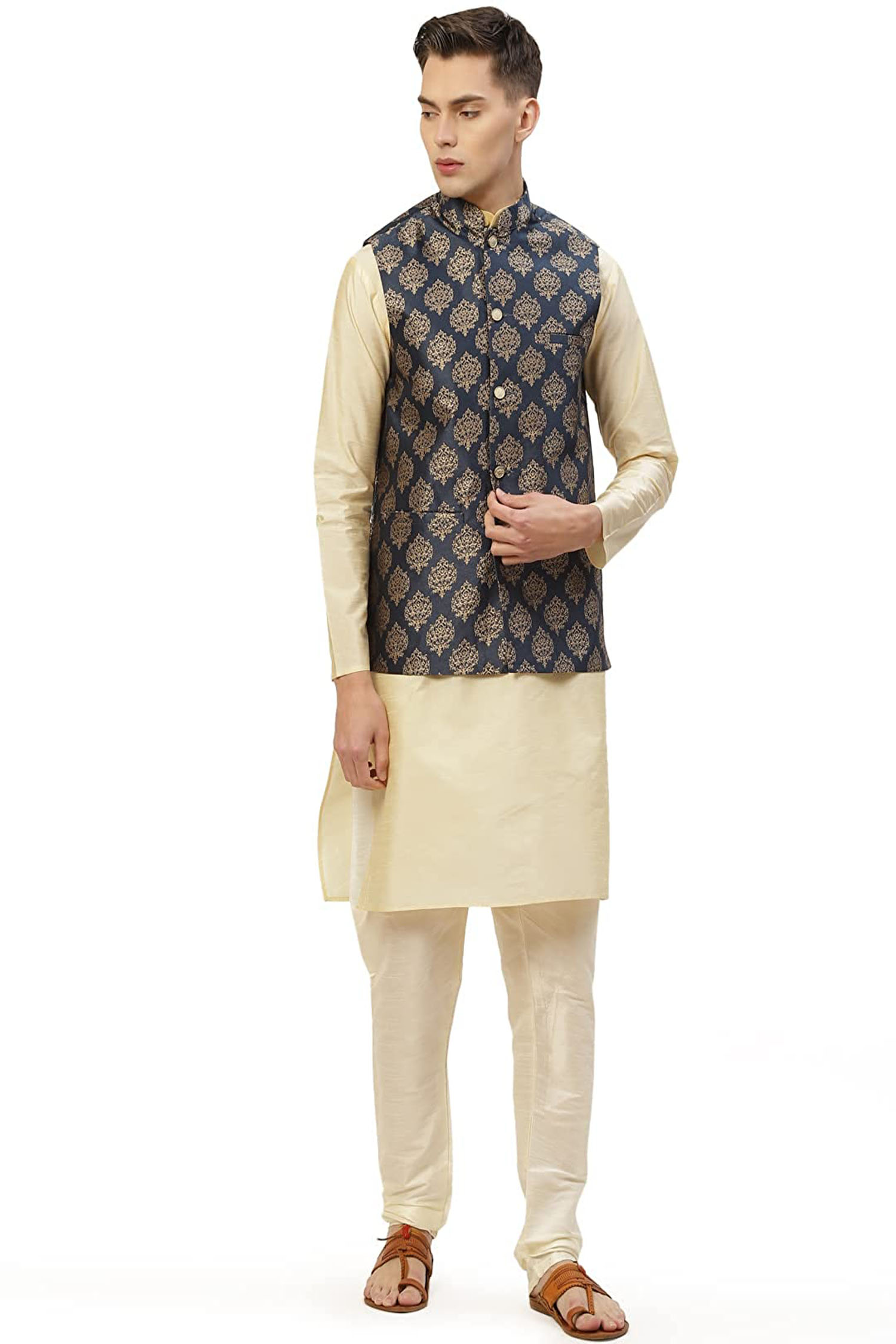 Jompers Men’s Woven Design Nehru Jacket.