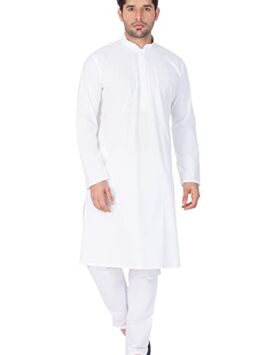 Men White Cotton Solid Kurta Pajama Set