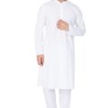 Men White Cotton Solid Kurta Pajama Set