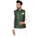 Men's Banarasi Printed Nehru Jacket (Green)