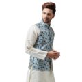 Men's Silk Blend Red Printed ONLY Nehru Jacket