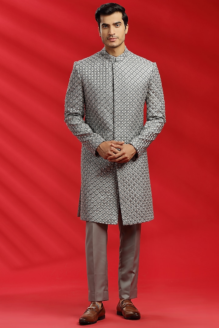 Grey Embroidered Indowestern Set