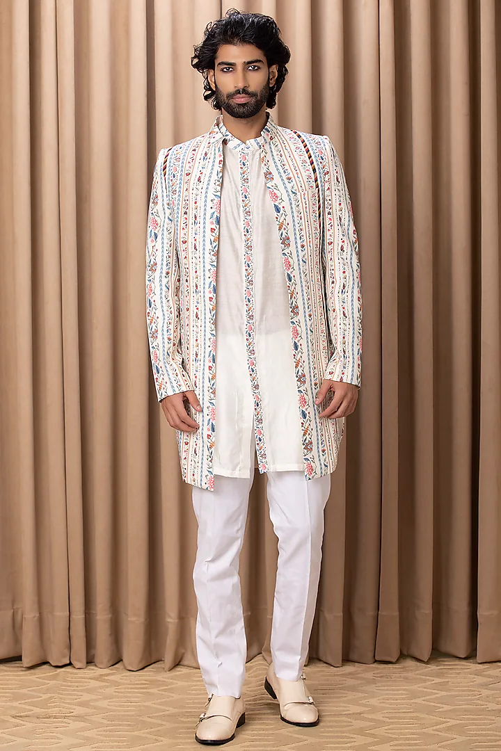 Off-White Printed Indowestern Jacket Set