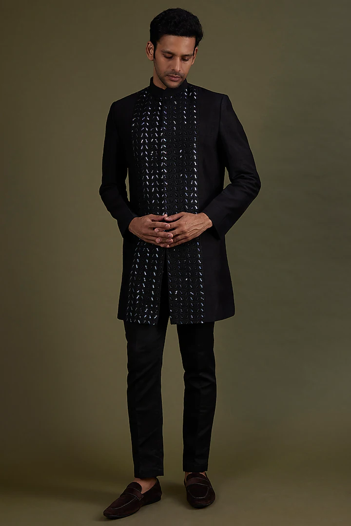 Black Embroidered Sherwani Set