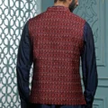 Mauve Printed Bundi Jacket Set With Kurta Set