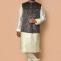 Digital Printed Velvet Nehru Jacket in Grey