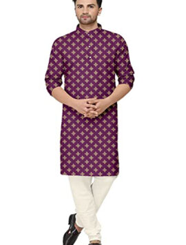 Men’s Cotton Blend Foil Print Kurta Pajama Set