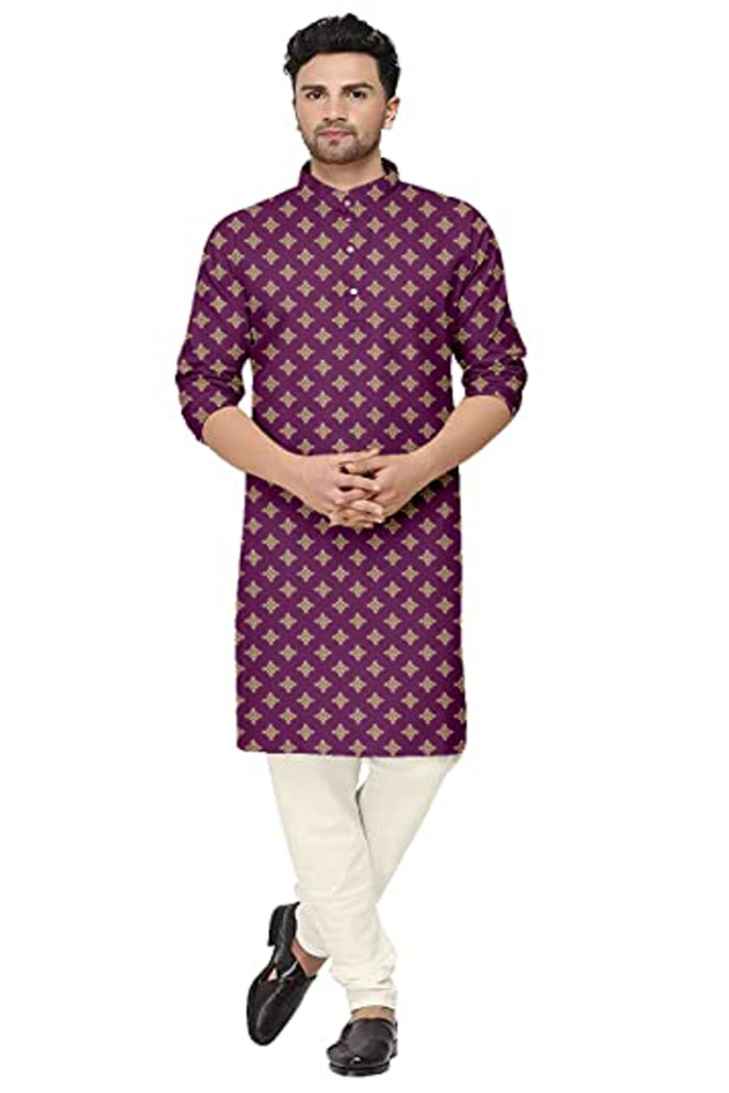 Men’s Cotton Blend Foil Print Kurta Pajama Set