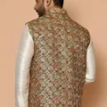 Embroidered Cotton Nehru Jacket in Multicolor