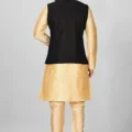 Embroidered Polyester Knitted Nehru Jacket in Black