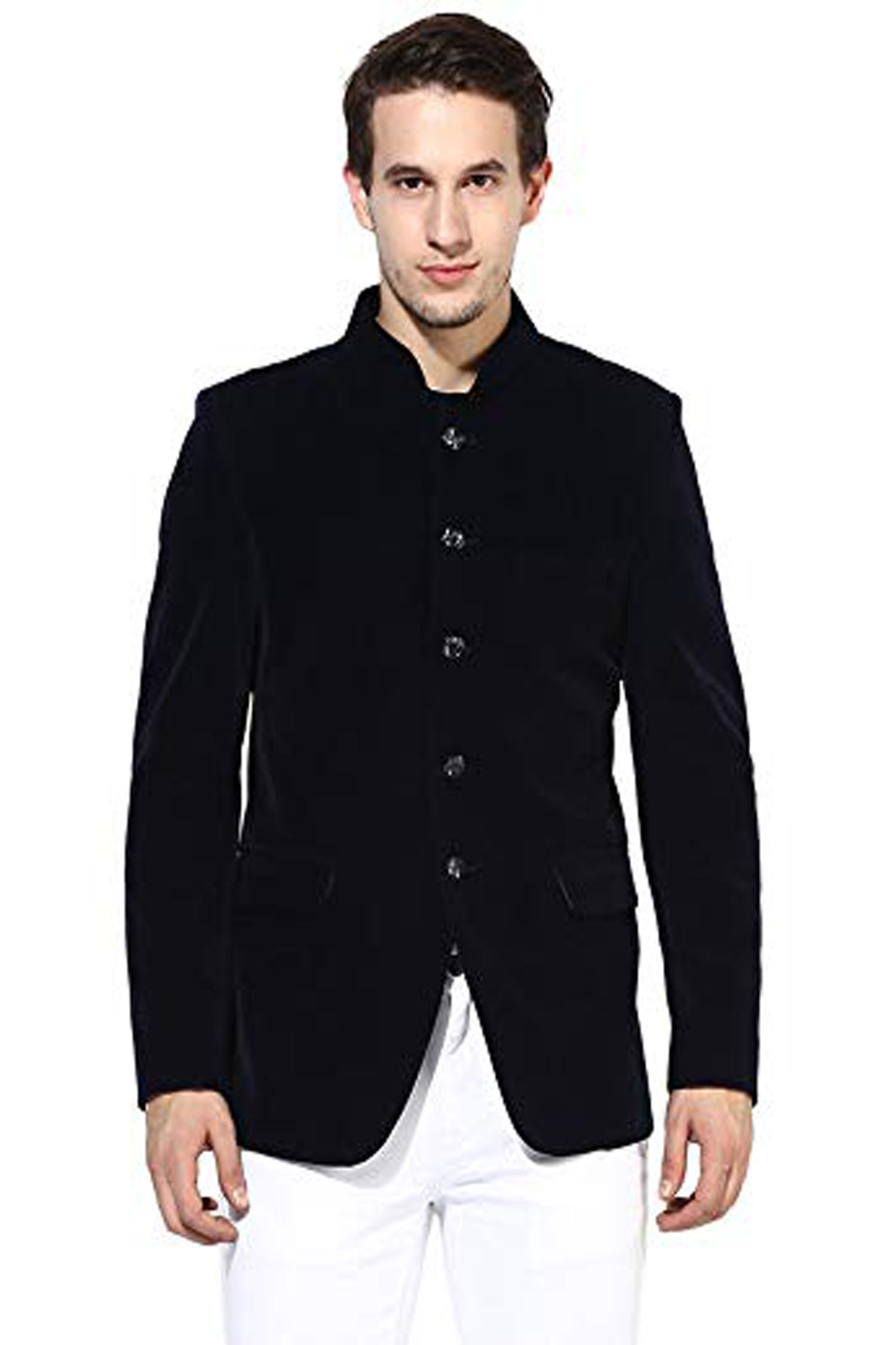 Men’s Single  Bandhgala Regular Fit Blazer (Navy, 46)