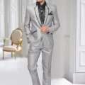 Poly Cotton Blazer Suit in Light Grey