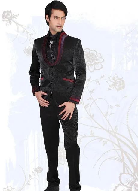 Plain Art Silk Blazer Suit in Black