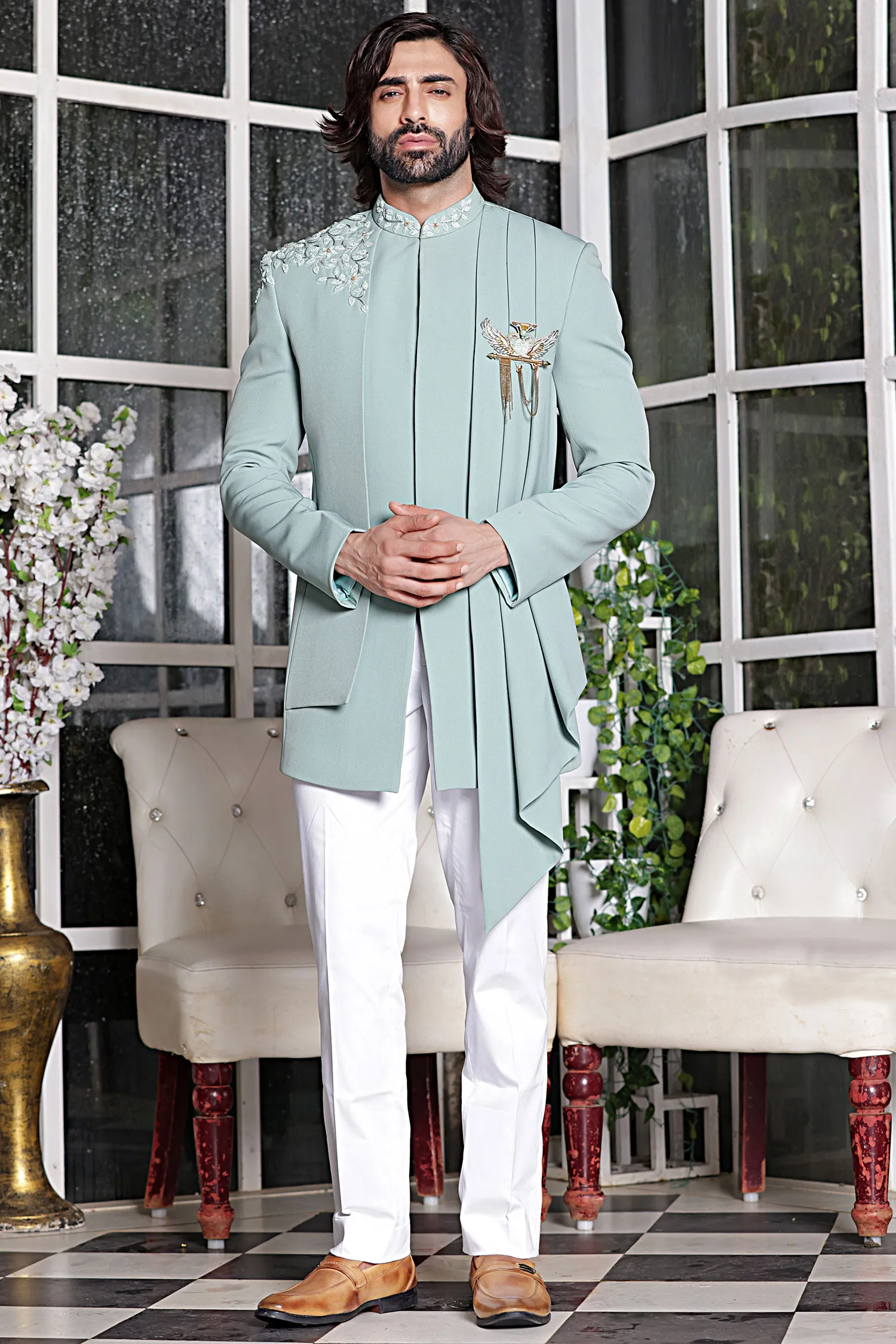 Mint Green Imported Jodhpuri Suit