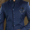 Solid Color Terry Rayon Jodhpuri Suit in Navy Blue