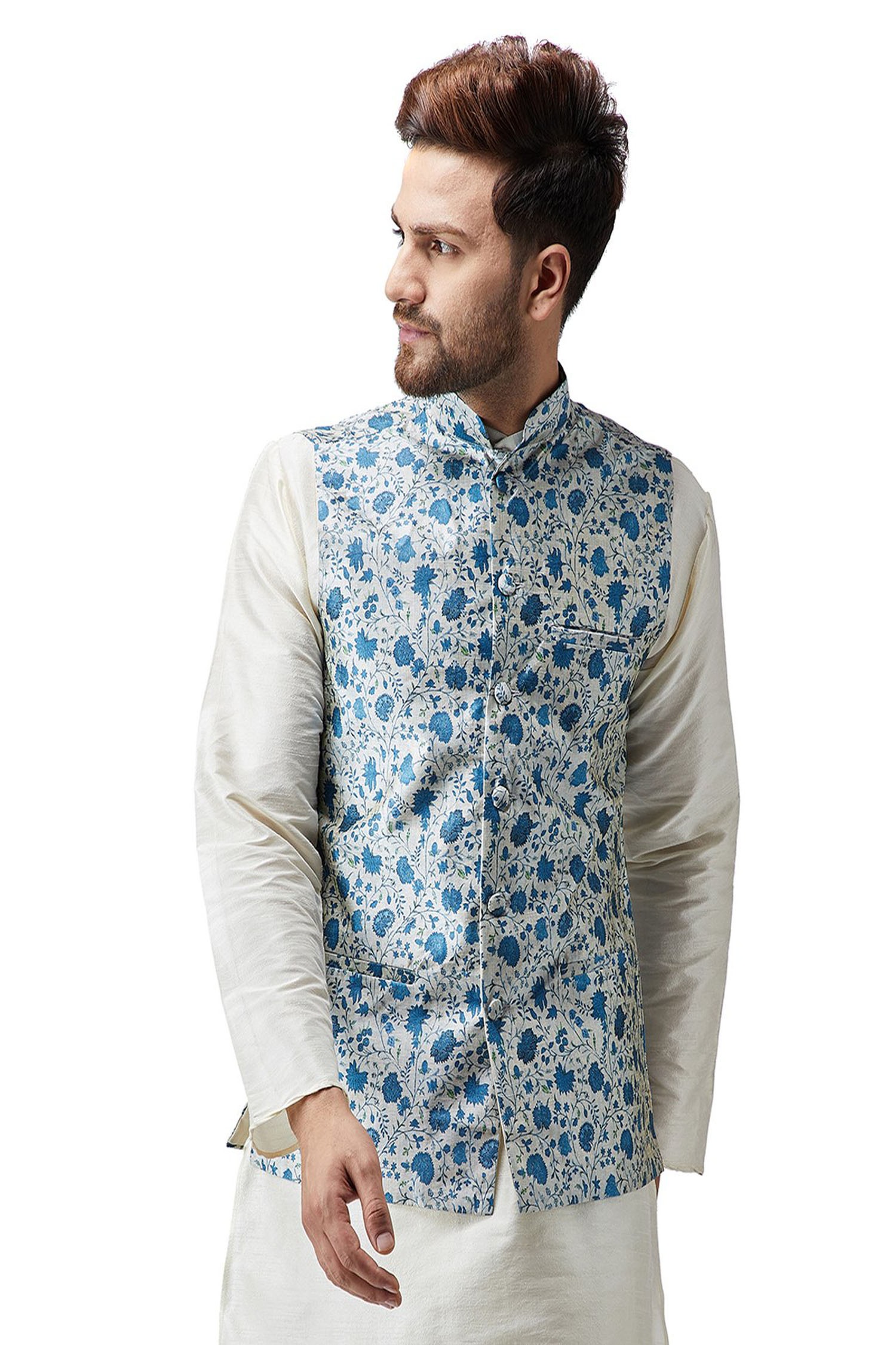 Men’s Silk Blend Red Printed ONLY Nehru Jacket