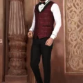 Woven Acrylic Cotton Tuxedo in Maroon and Black