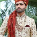 Woven Art Silk Sherwani in Cream